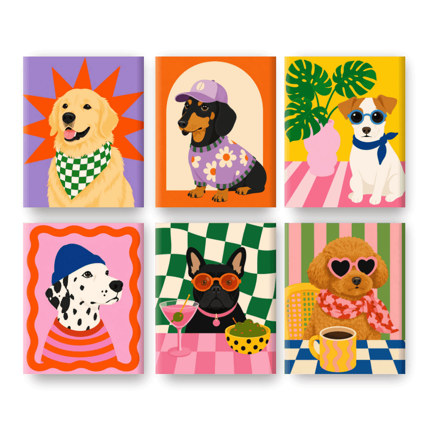 6 Mini Paintings | Fancy Pups Set