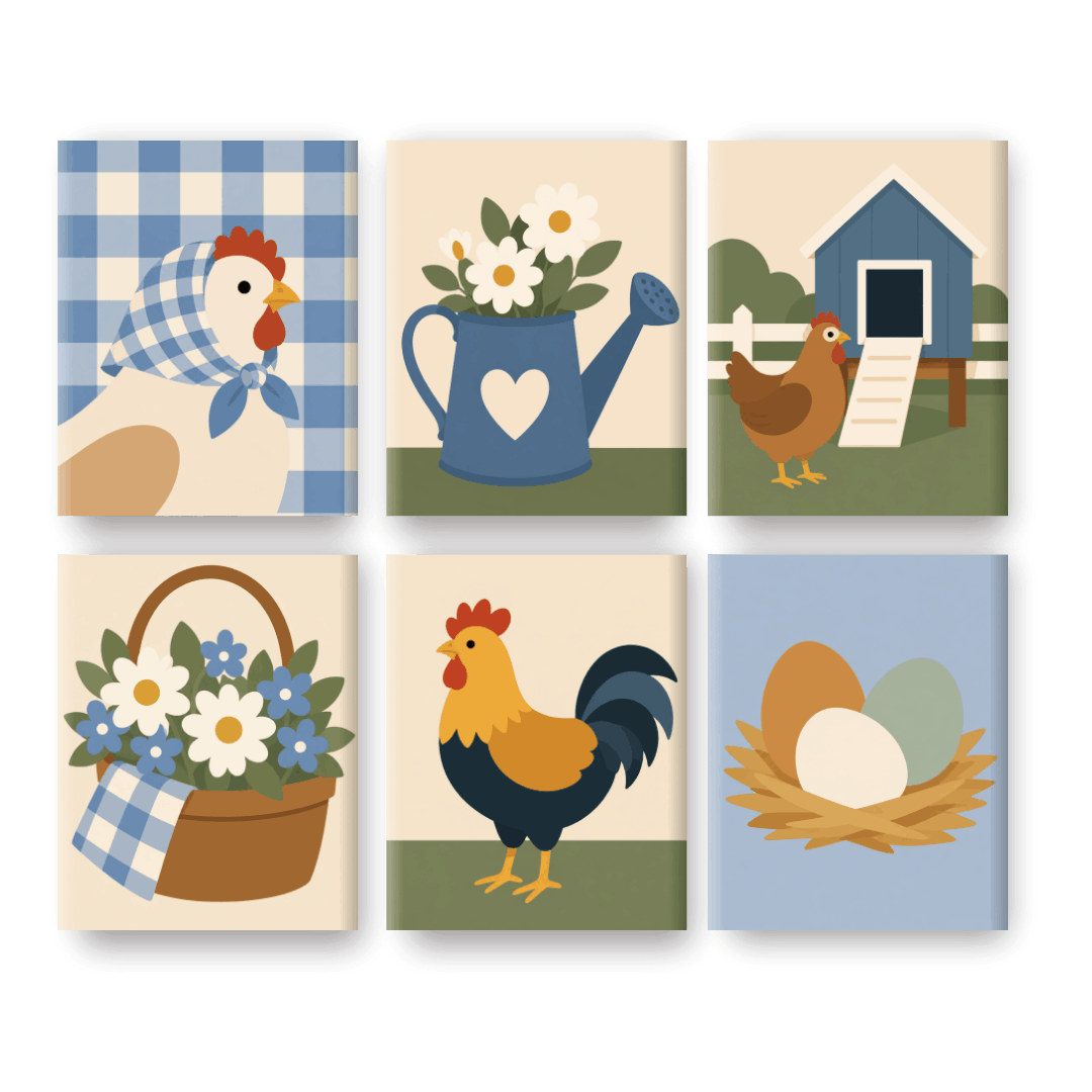 6 Mini Paintings | Chicken Farm Set