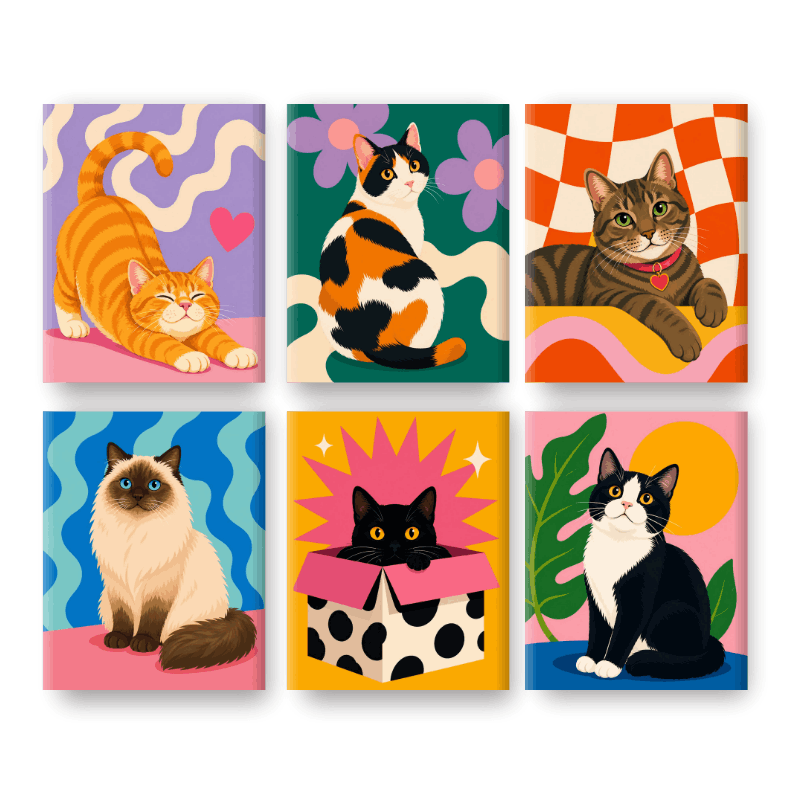 6 Mini Paintings | Feline Friends Set