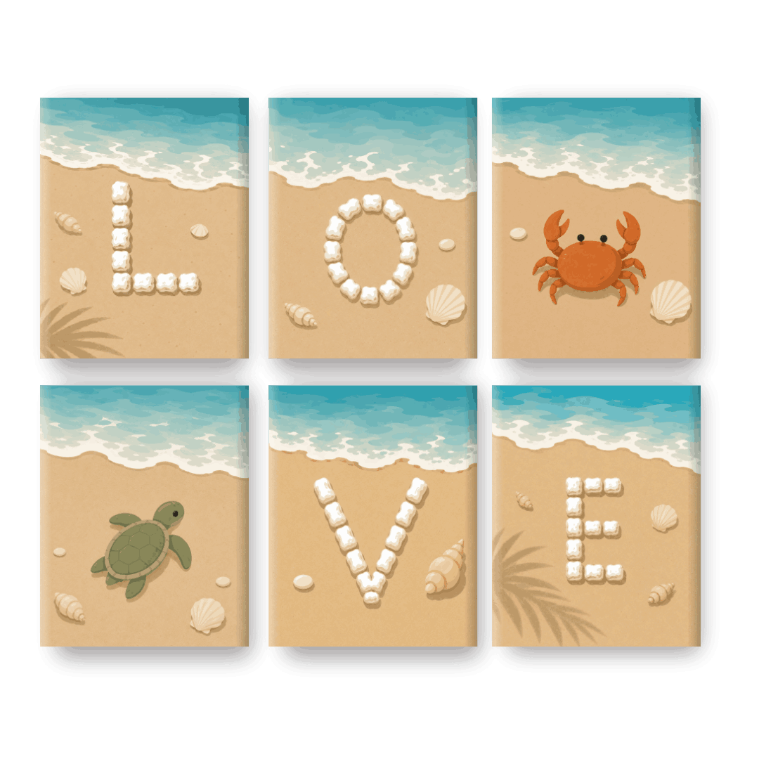 6 Mini Paintings | Beach Love Set