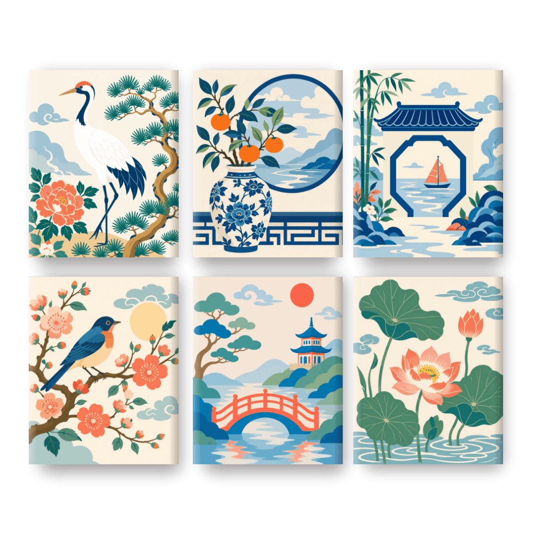 6 Mini Paintings | Oriental Garden Set
