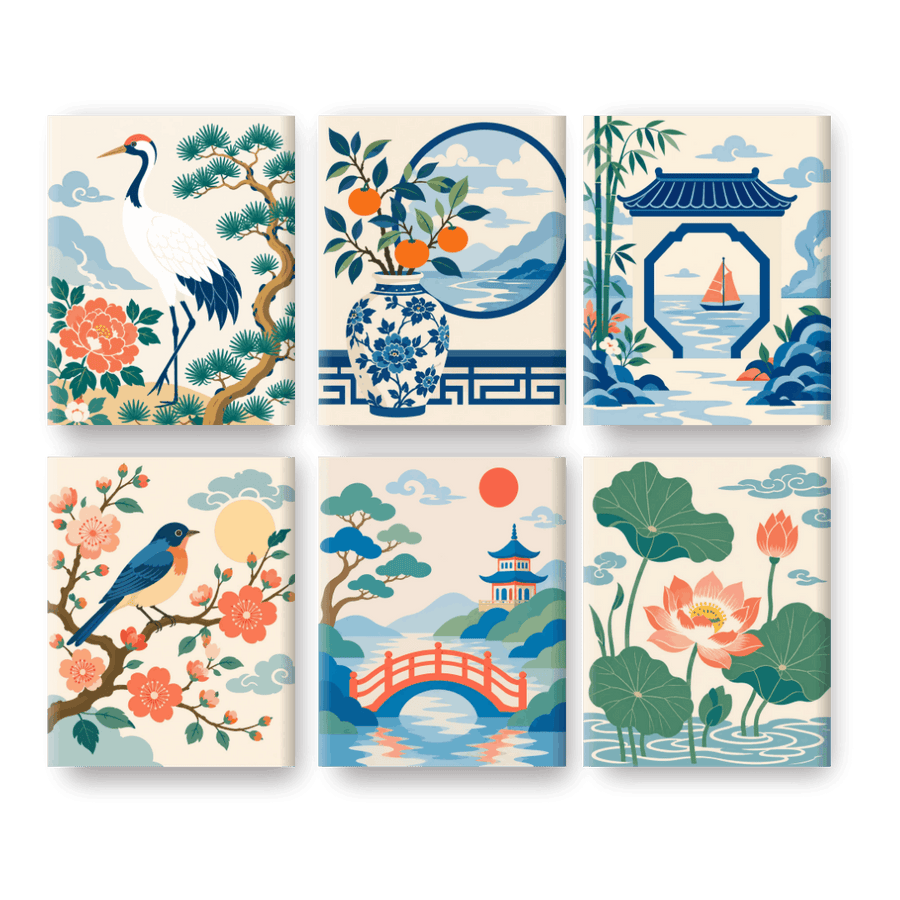 6 Mini Paintings | Oriental Garden Set