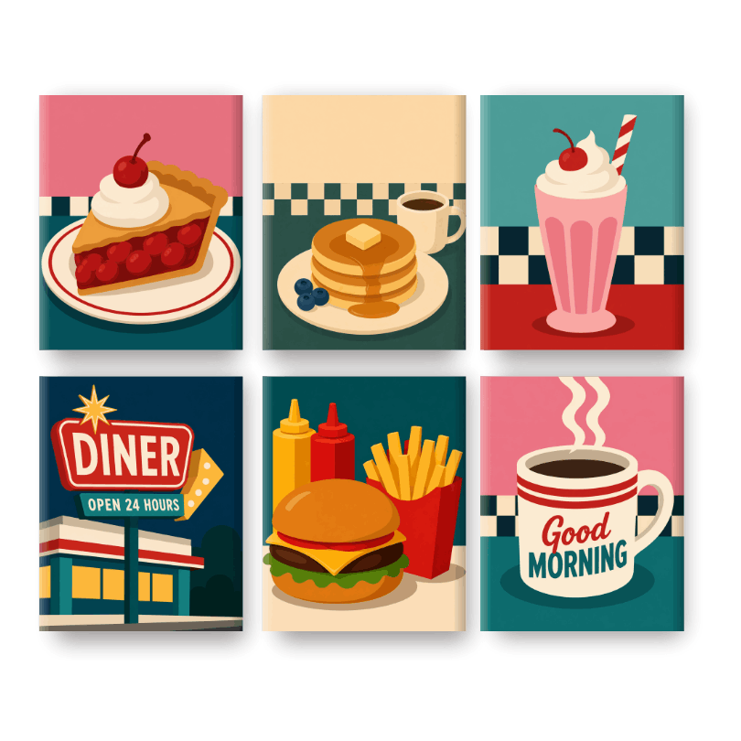 6 Mini Paintings | Diner 24-7 Set