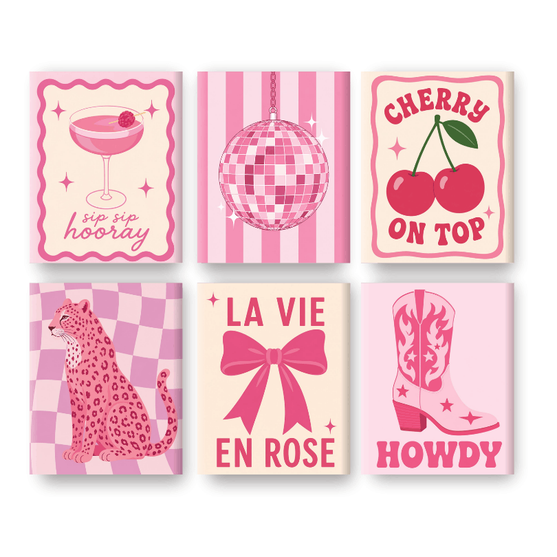 6 Mini Paintings | Pink Cowgirl Set