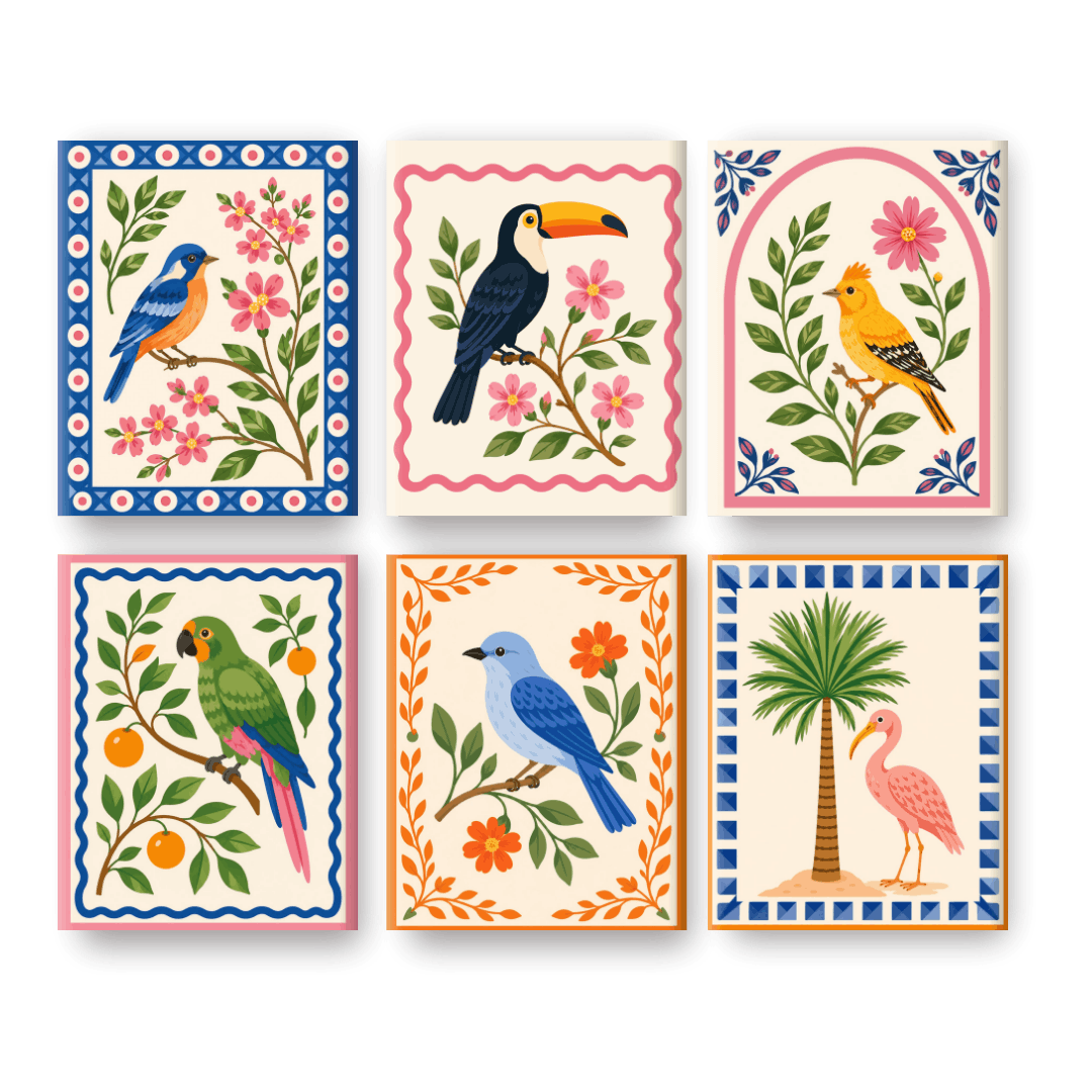 6 Mini Paintings | Tropical Birds Set