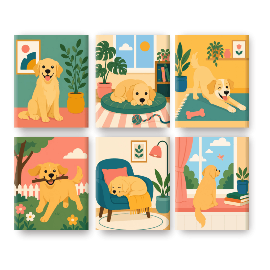6 Mini Paintings | Cozy Dogs Set