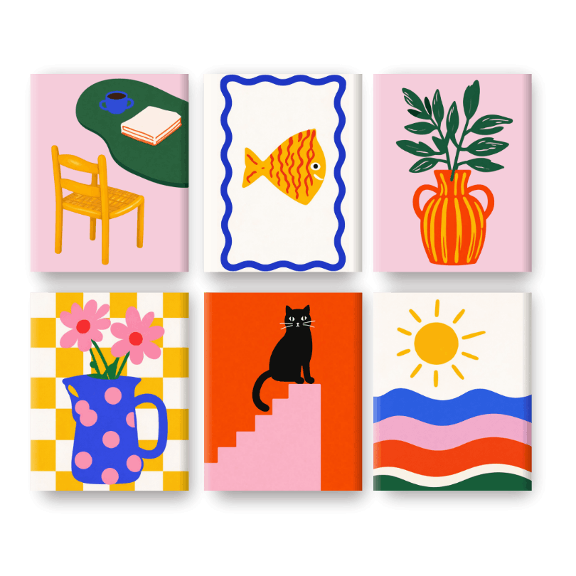 6 Mini Paintings | Modern Mediterranean Set