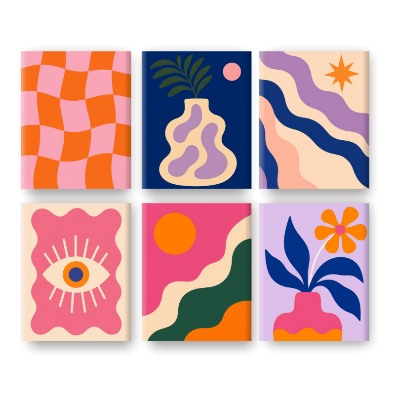 6 Mini Paintings | Funky Blooms Set