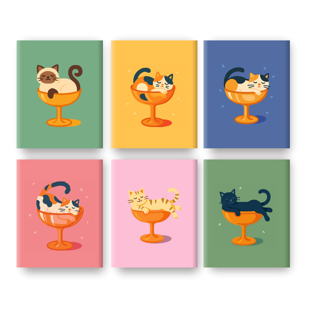 6 Mini Paintings | Cocktail Cats Set