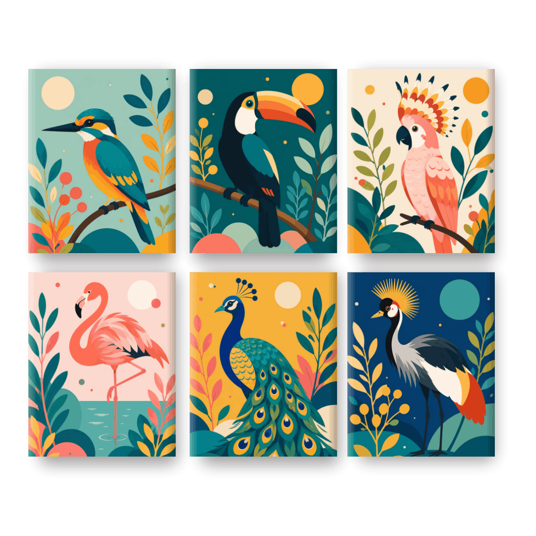 6 Mini Paintings | Exotic Birds Set