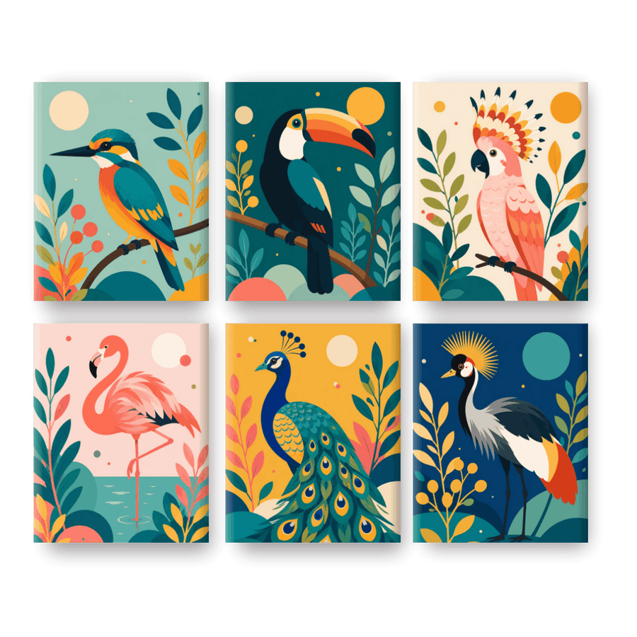 6 Mini Paintings | Exotic Birds Set