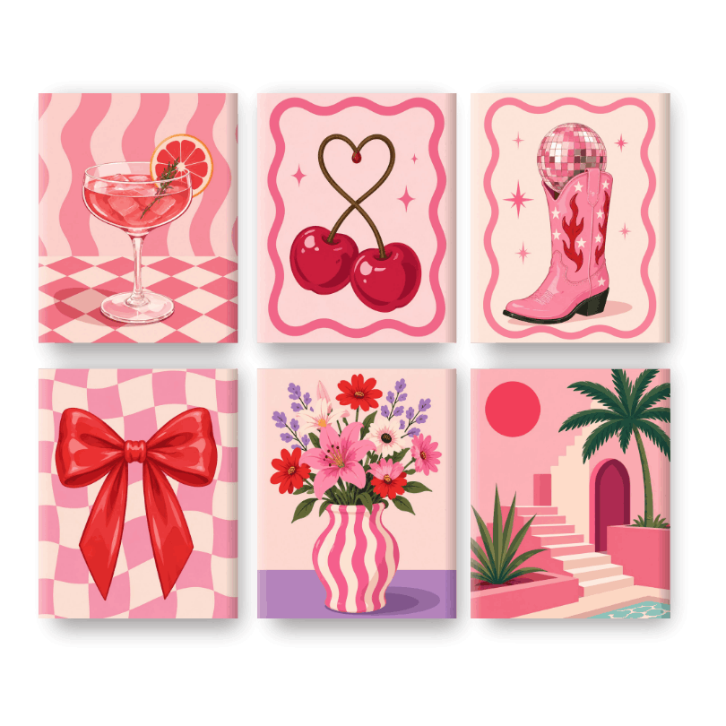 6 Mini Paintings | Pretty in Pink Set