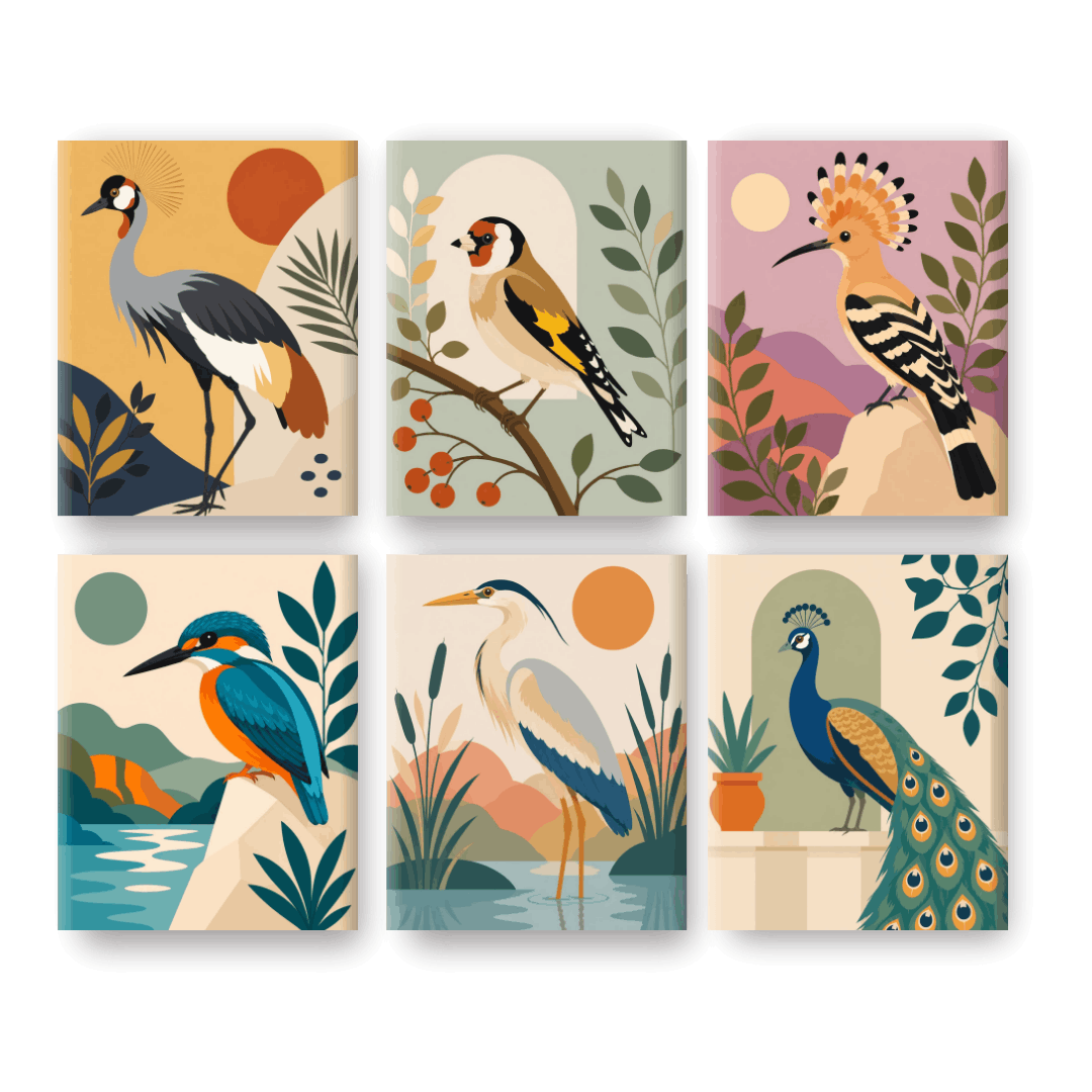 6 Mini Paintings | Majestic Birds Set
