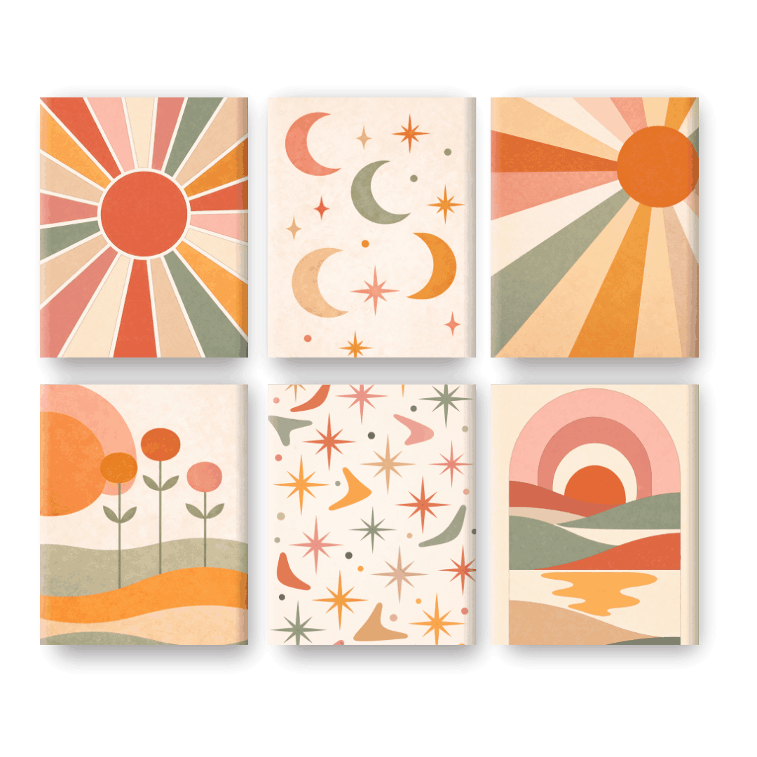 6 Mini Paintings | Boho Sunset Set