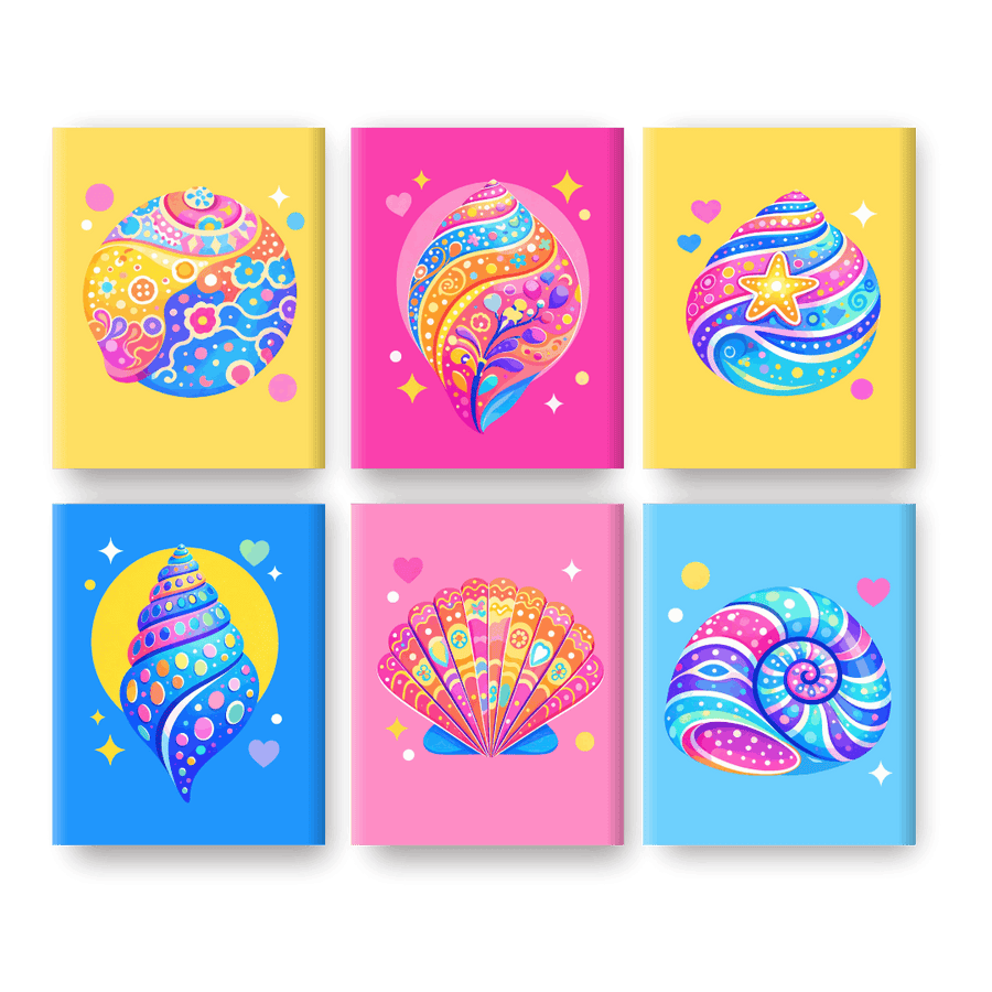 6 Mini Paintings | Colorful Seashells Set