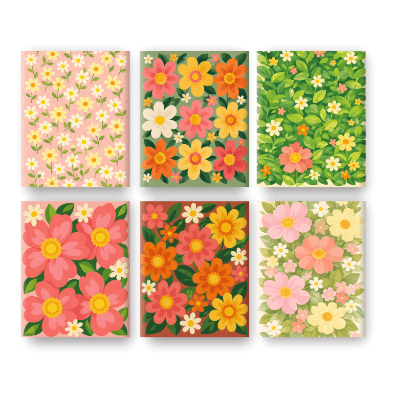 6 Mini Paintings | Vivid Flowers Set