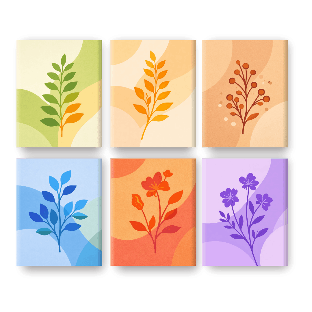6 Mini Paintings | Colorful Plants Set