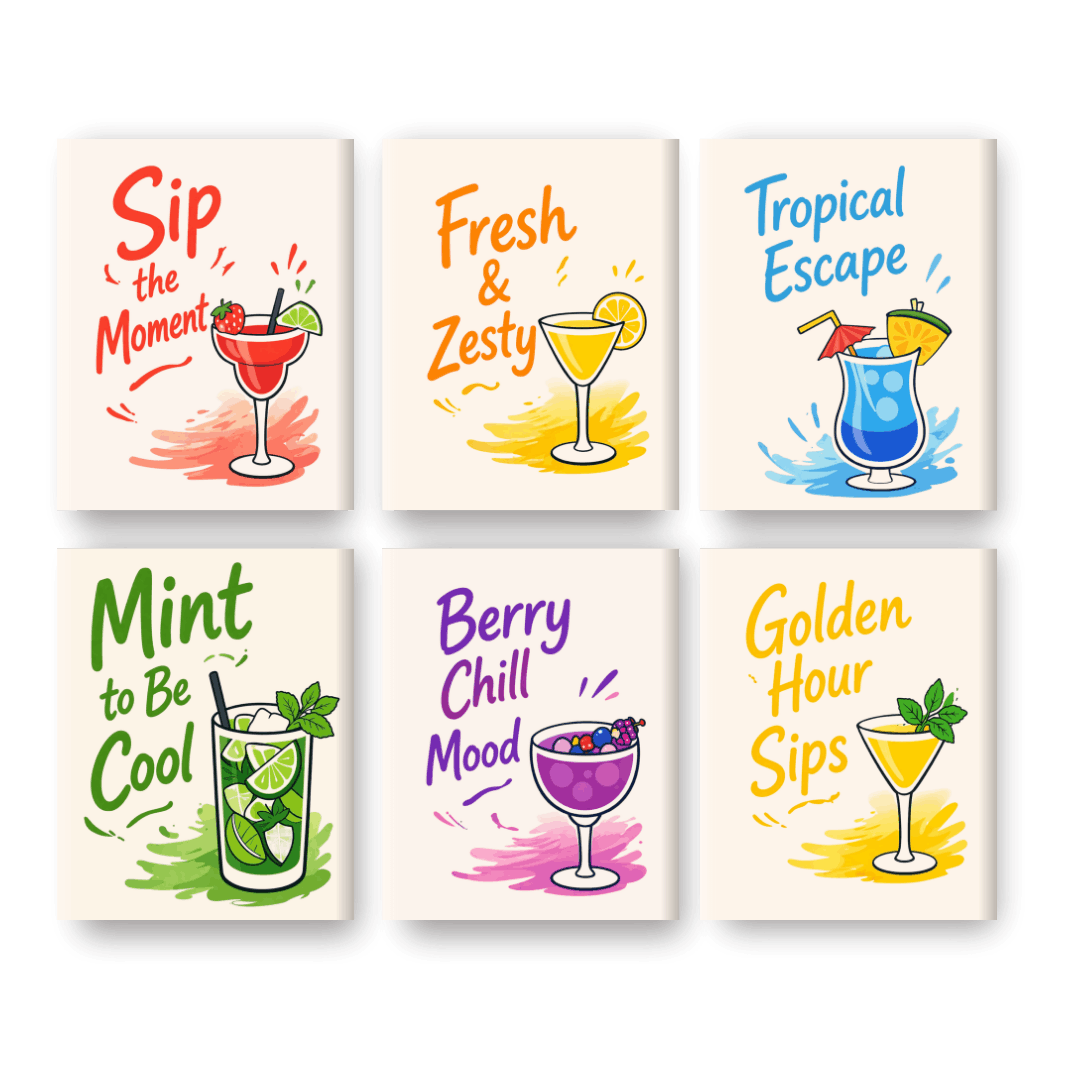 6 Mini Paintings | Cocktail Quotes Set