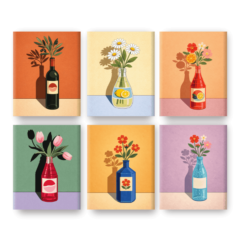 6 Mini Paintings | Blooming Bottles Set