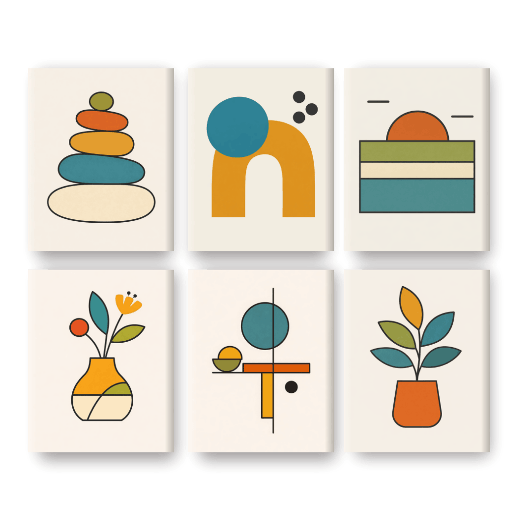 6 Mini Paintings | Scandinavian Shapes Set