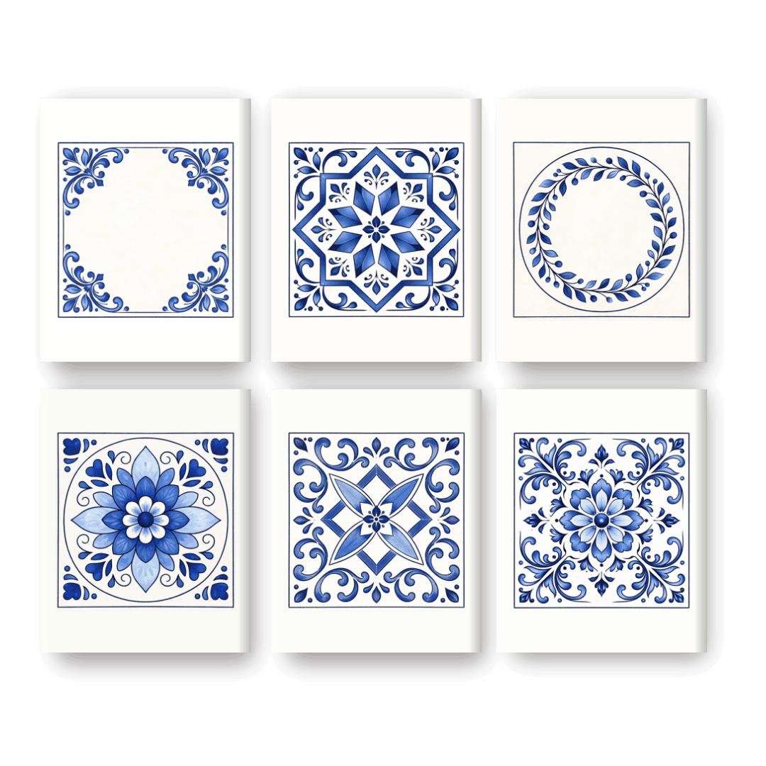 6 Mini Paintings | Delft Blue Tiles Set