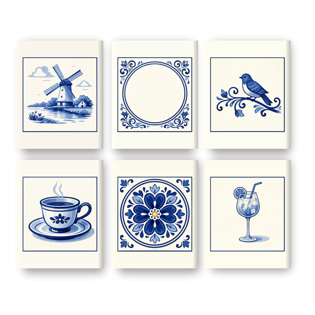 6 Mini Paintings | Gorgeous Delft Blue Set
