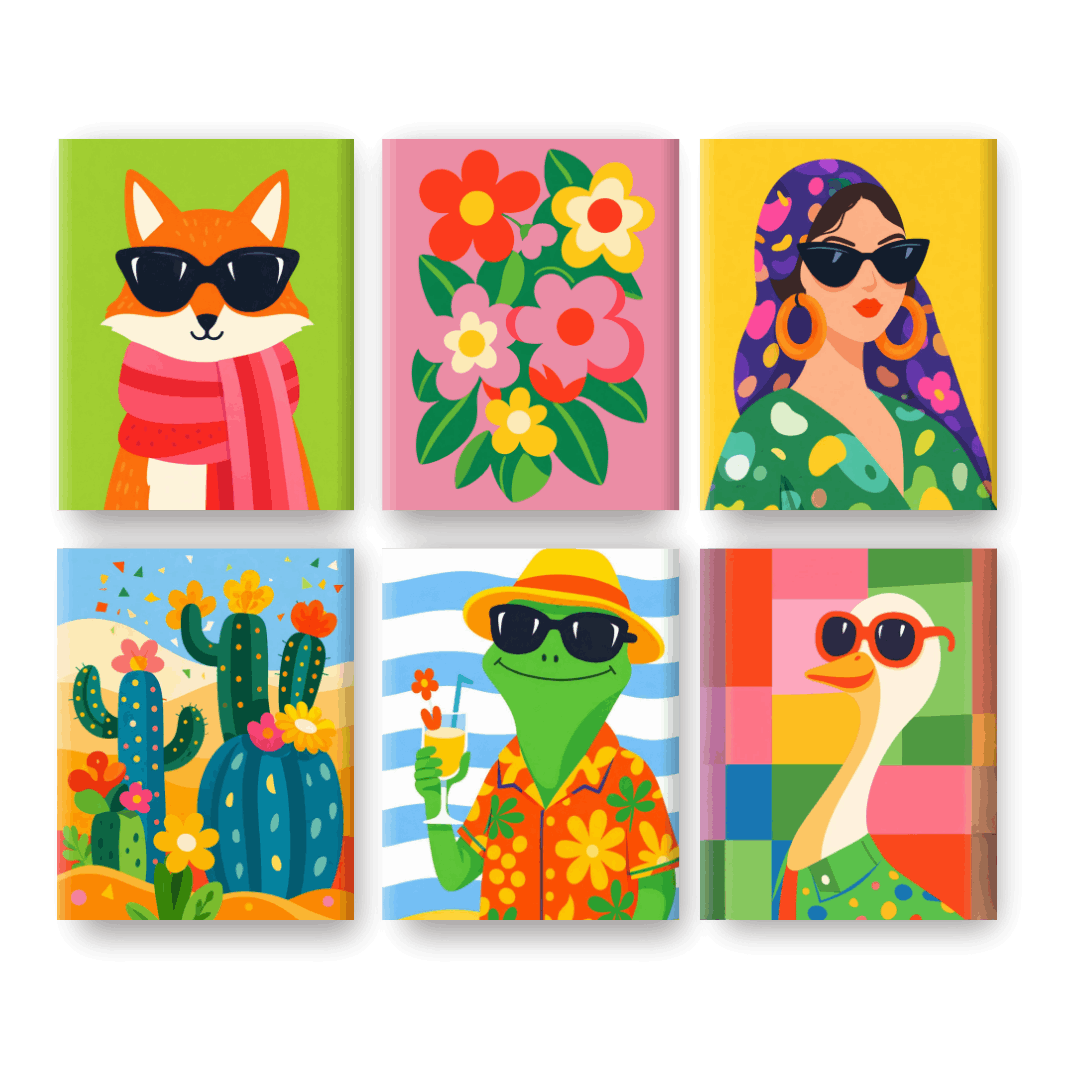 6 Mini Paintings | Colorful Friends Set