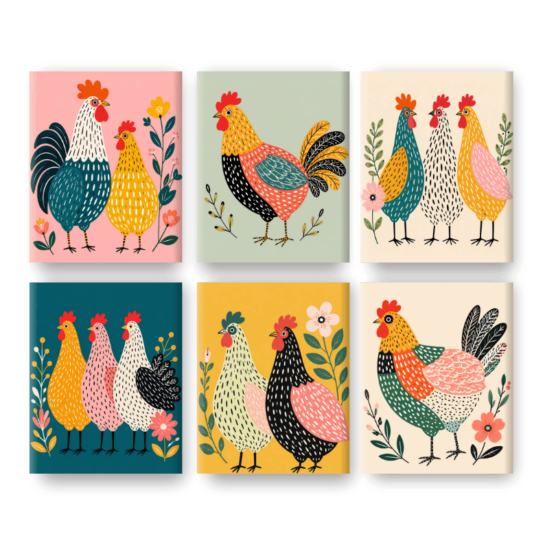 6 Mini Paintings | Happy Hens Set