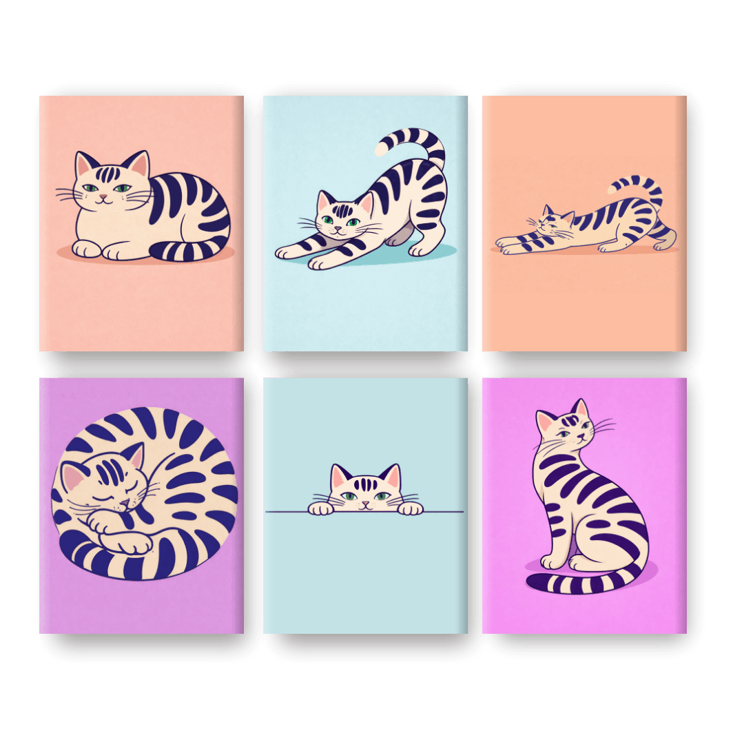 6 Mini Paintings | Playful Cats Set