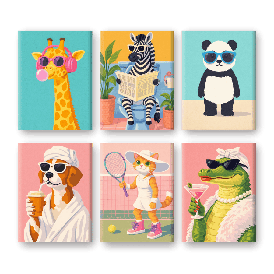 6 Mini Paintings | Funky Animals Set