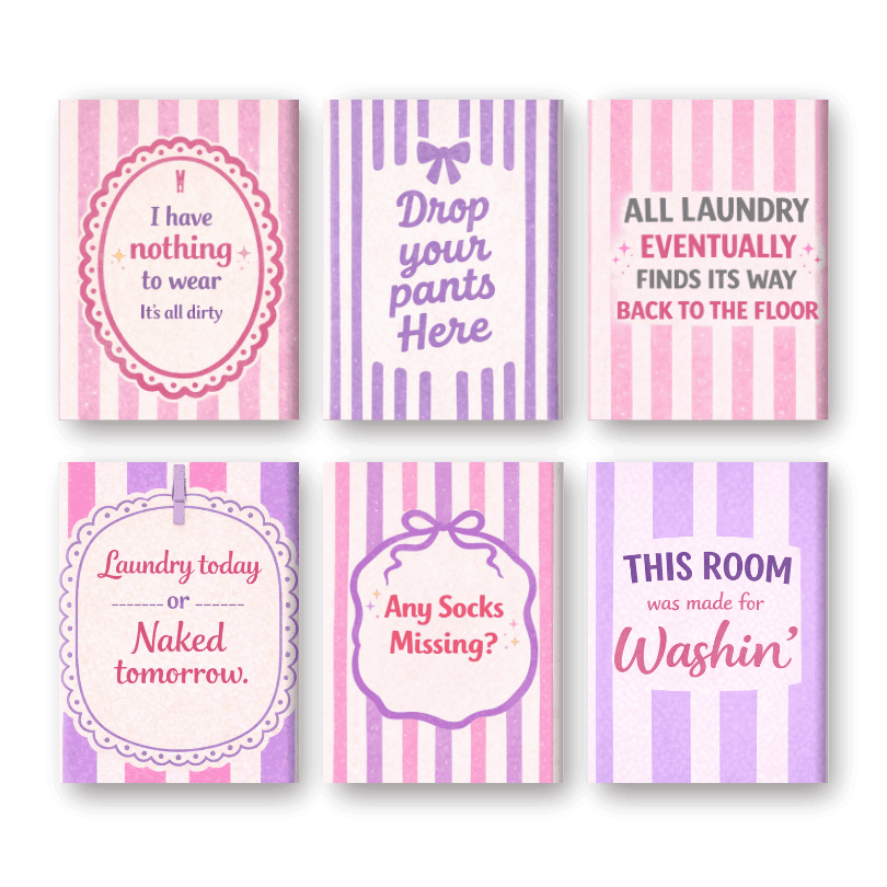 6 Mini Paintings | Laundry Room Quotes Set