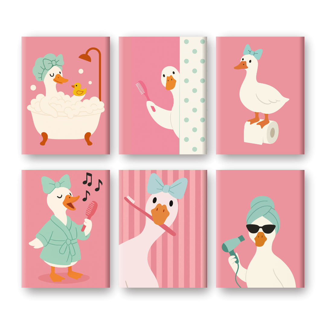 6 Mini Paintings | Bathroom Goose Set