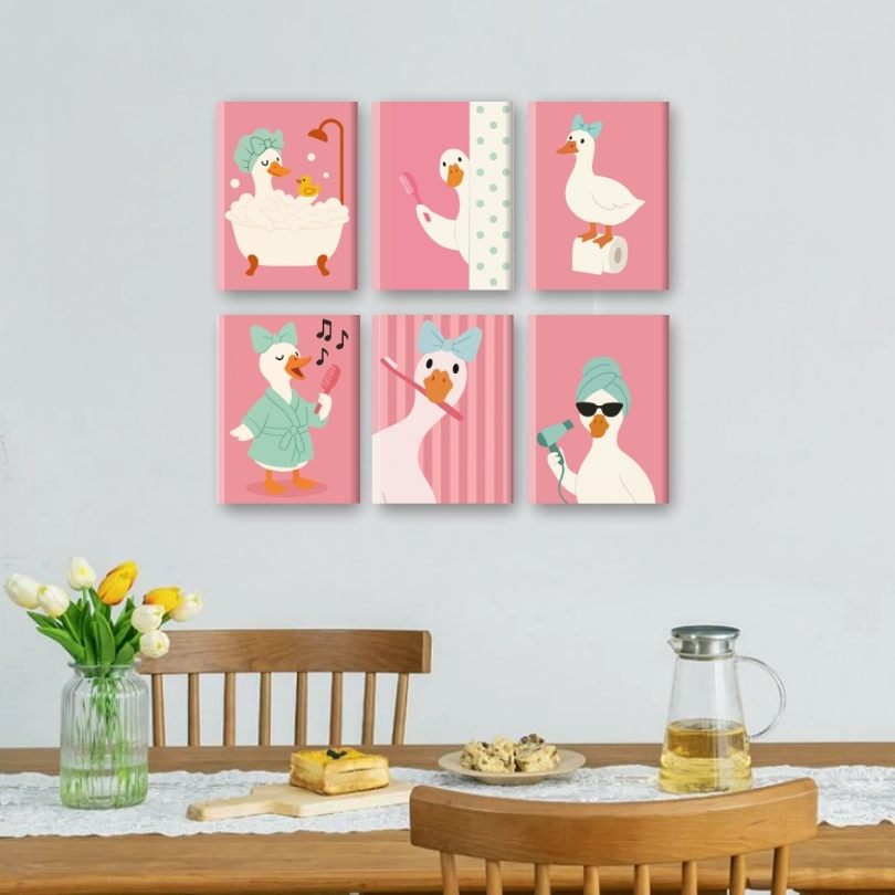 6 Mini Paintings | Bathroom Goose Set