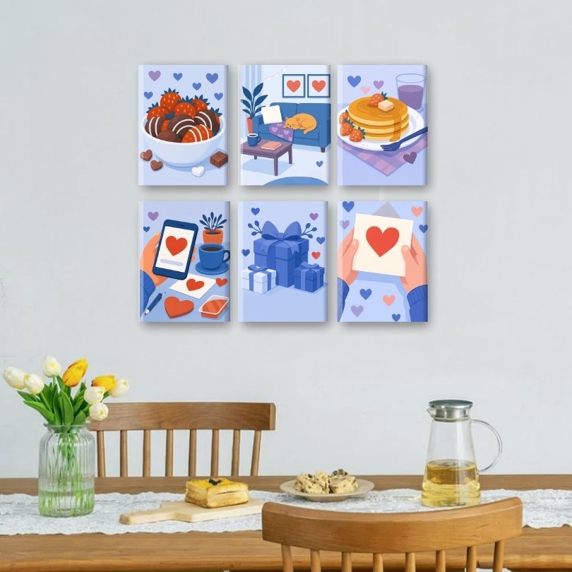 6 Mini Paintings | Blue Valentine Set