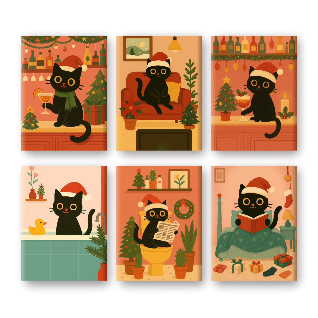 6 Mini Paintings | Christmas Cat Set