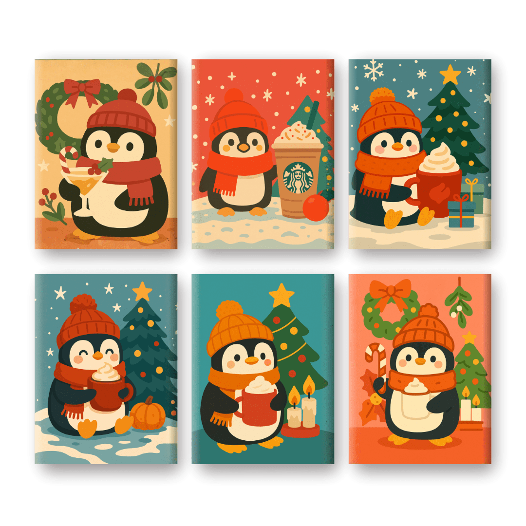 6 Mini Paintings | Christmas Penguin Set