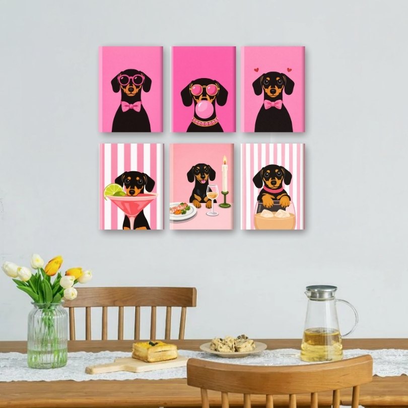 6 Mini Paintings | Pink Dachsund Set