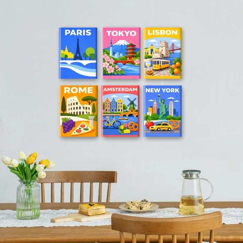 6 Mini Paintings | Colorful Cities Set