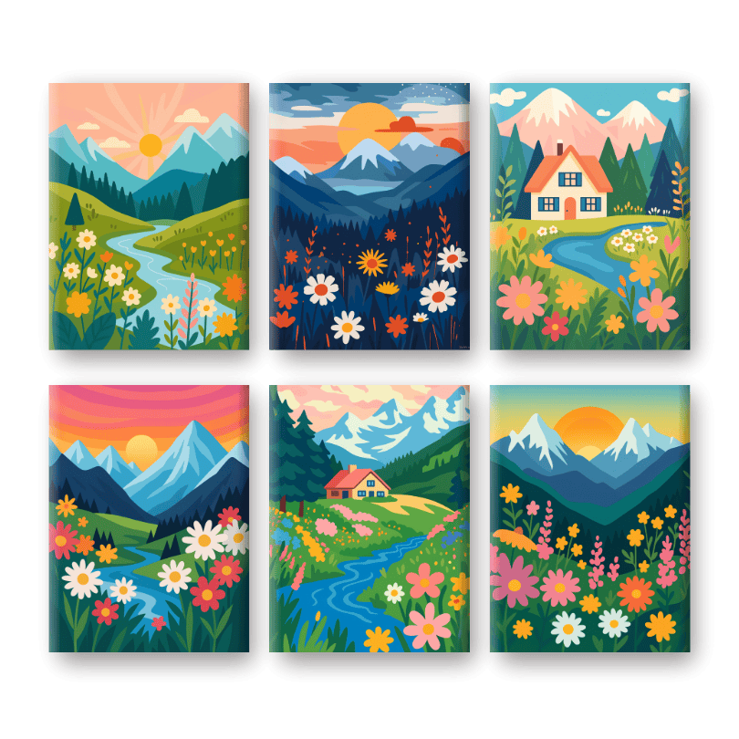 6 Mini Paintings | Colorful Landscapes Set