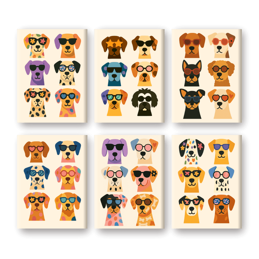 6 Mini Paintings | Cool Colorful Dogs Set