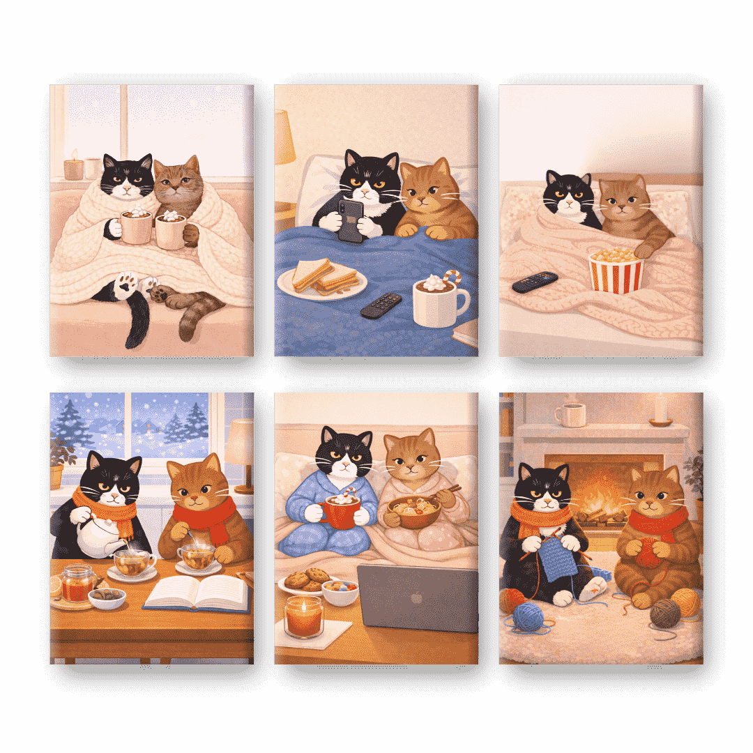 6 Mini Paintings | Cozy Cats Set