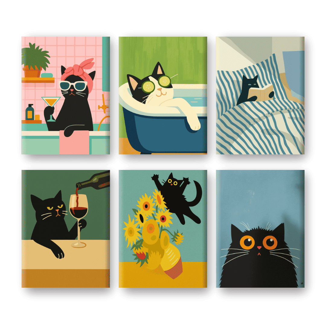 6 Mini Paintings | Crazy Cat Set