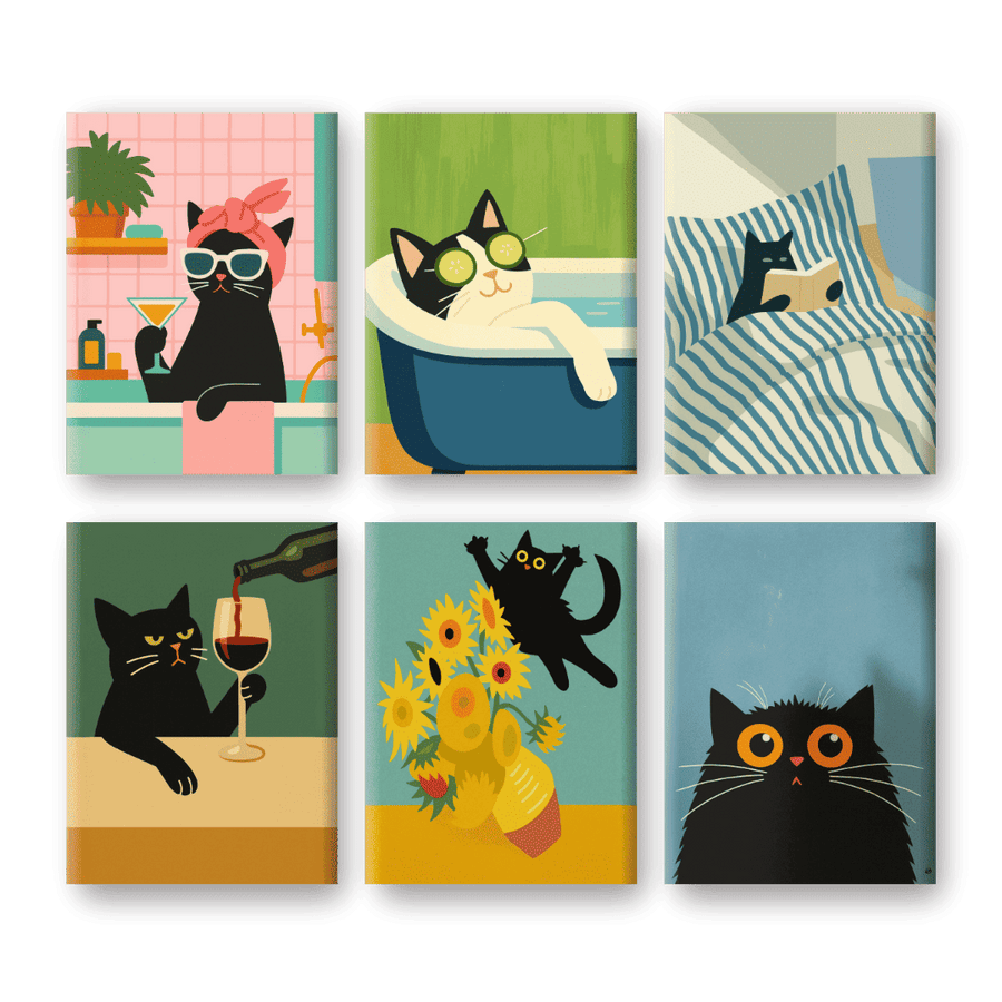 6 Mini Paintings | Crazy Cat Set