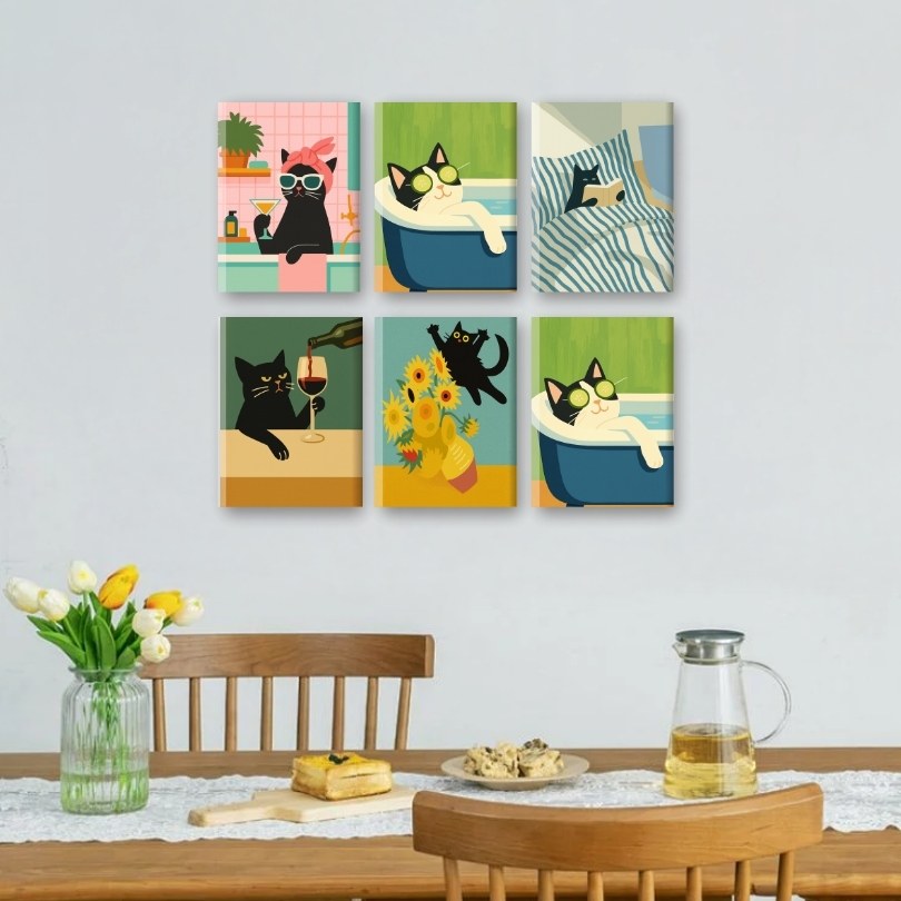 6 Mini Paintings | Crazy Cat Set