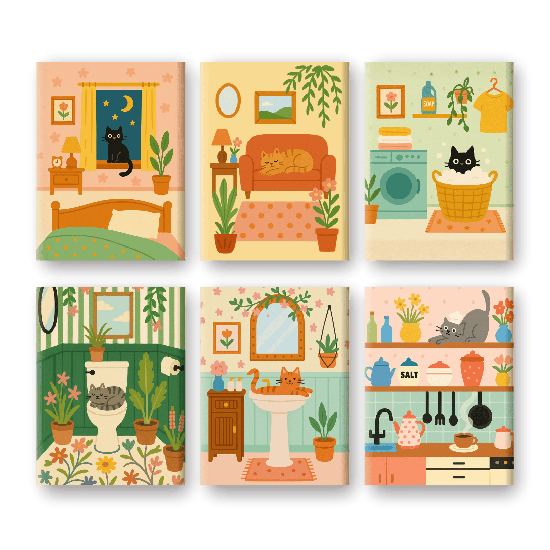 6 Mini Paintings | Cute Cat Set