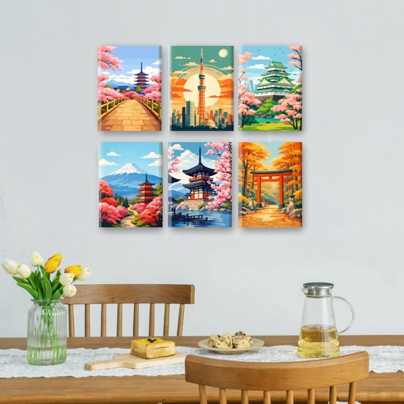 6 Mini Paintings | Japanese Landscapes Set