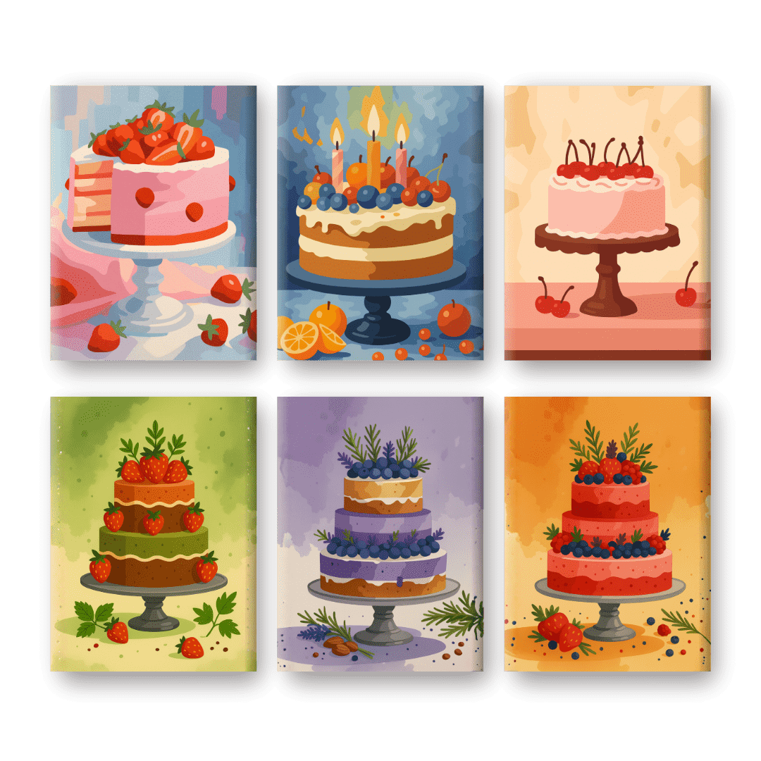 6 Mini Paintings | Delicious Cakes Set