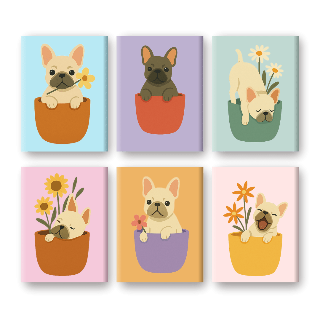 6 Mini Paintings | Dogs & Flowers Set