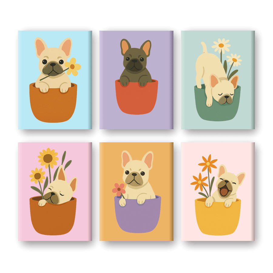 6 Mini Paintings | Dogs & Flowers Set