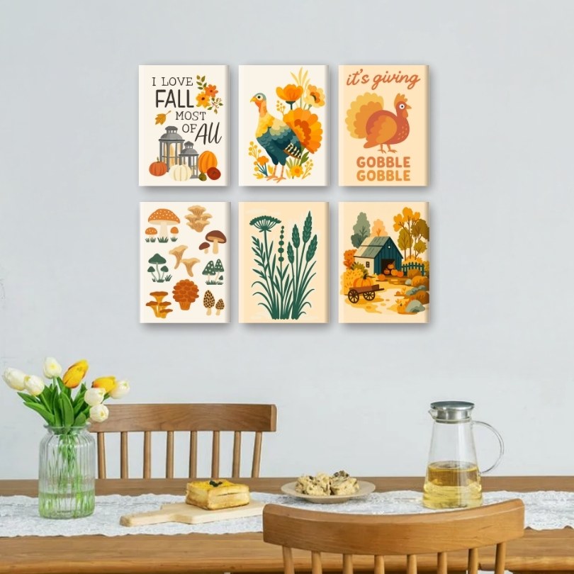 6 Mini Paintings | Autumn & Turkeys Set